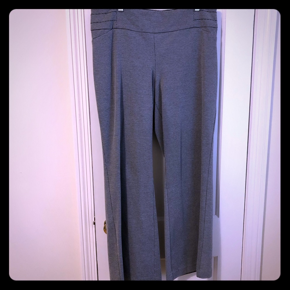 Black and white patterned straight leg trousers
